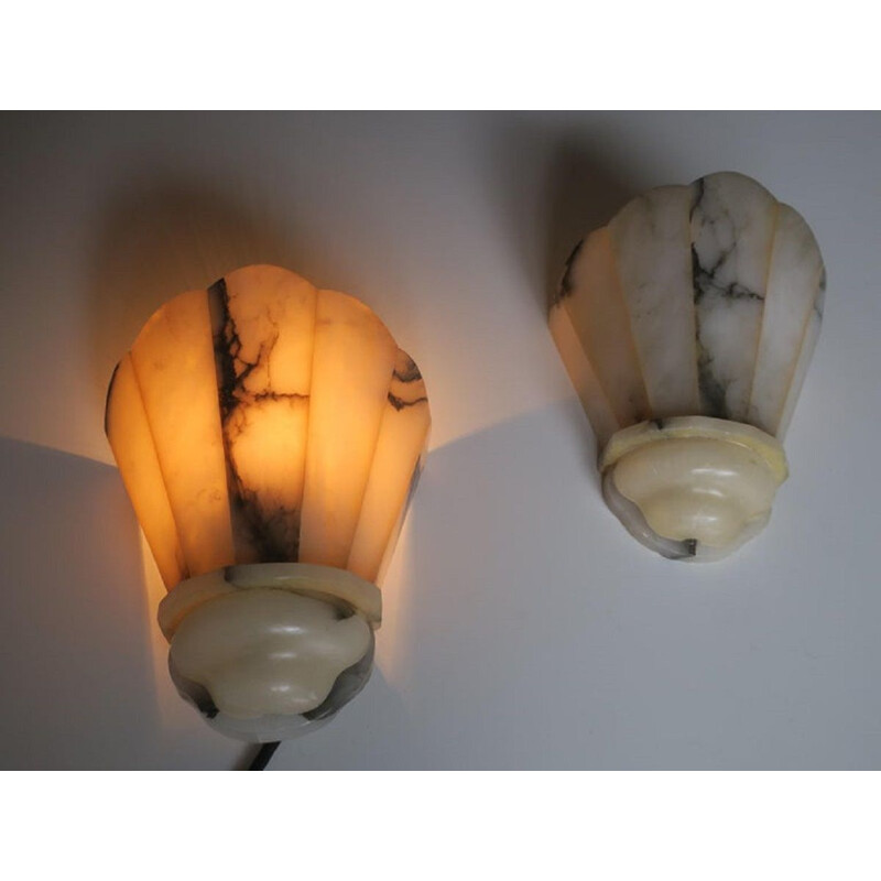 Pair of Vintage Art Deco Alabaster Wall Lights