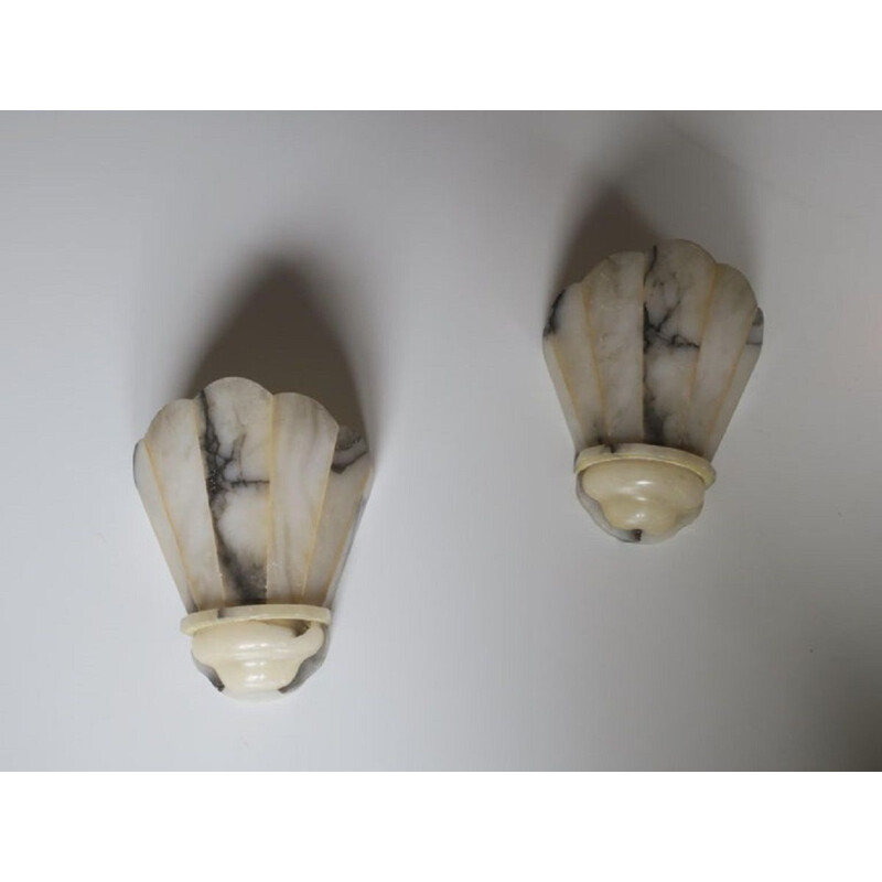 Pair of Vintage Art Deco Alabaster Wall Lights