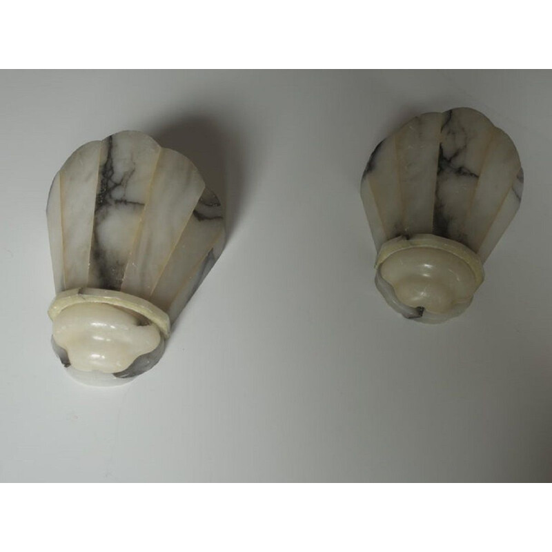 Pair of Vintage Art Deco Alabaster Wall Lights