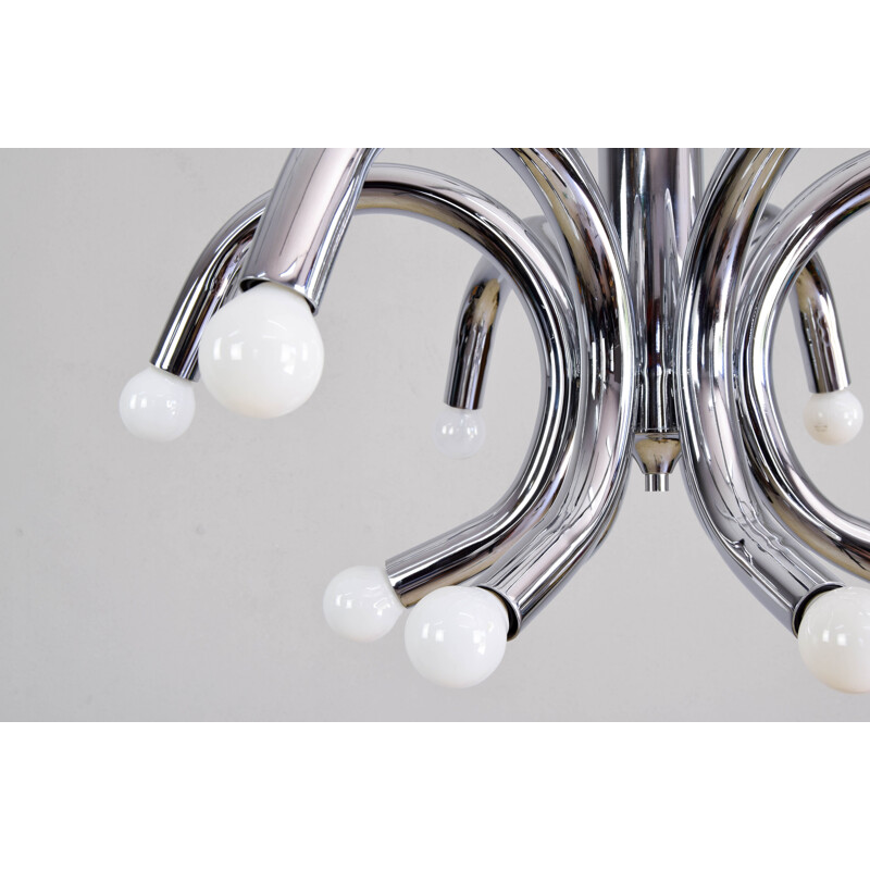 Mid Century Tubular Chrome Chandelier Angelo Brotto Style, Italy 1960s