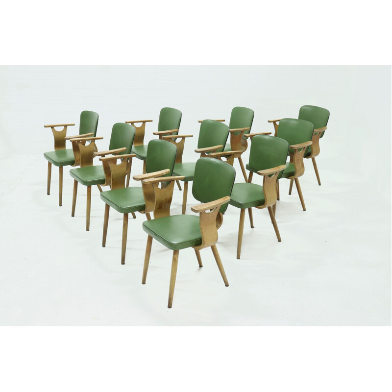 Set of 10 Mid Century Dining Chair by Cor Alons for Gouda den Boer 1953