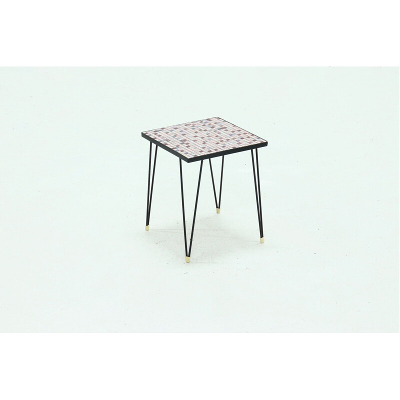 Mid Century Mosaic Side Table with Hairpin Legs 1950s