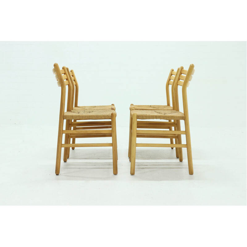 Set van 4 vintage stoelen van touw en Italiaans beukenhout 1960