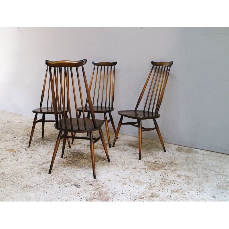Ensemble de 4 chaises vintage Ercol Windsor Goldsmith 369 1950