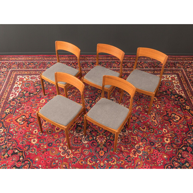 Set of 5 Vintage Chairs Solid teak fabric grey Denmark 1960