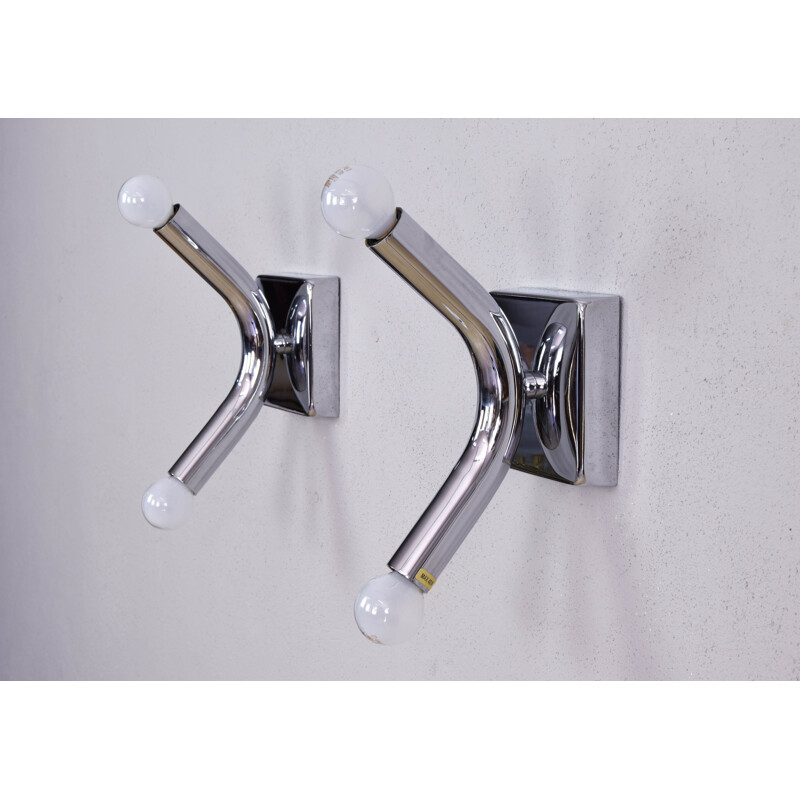 Pair of Mid Century Tubular Chrome Angelo Brotto Sconces, Italy 1960s