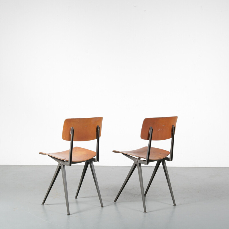 Set of 8 vintage industrial school chairs by Marko, Netherlands 1950s