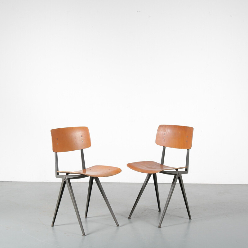 Set of 8 vintage industrial school chairs by Marko, Netherlands 1950s