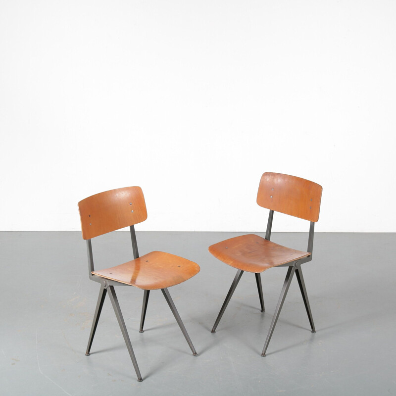 Set of 8 vintage industrial school chairs by Marko, Netherlands 1950s