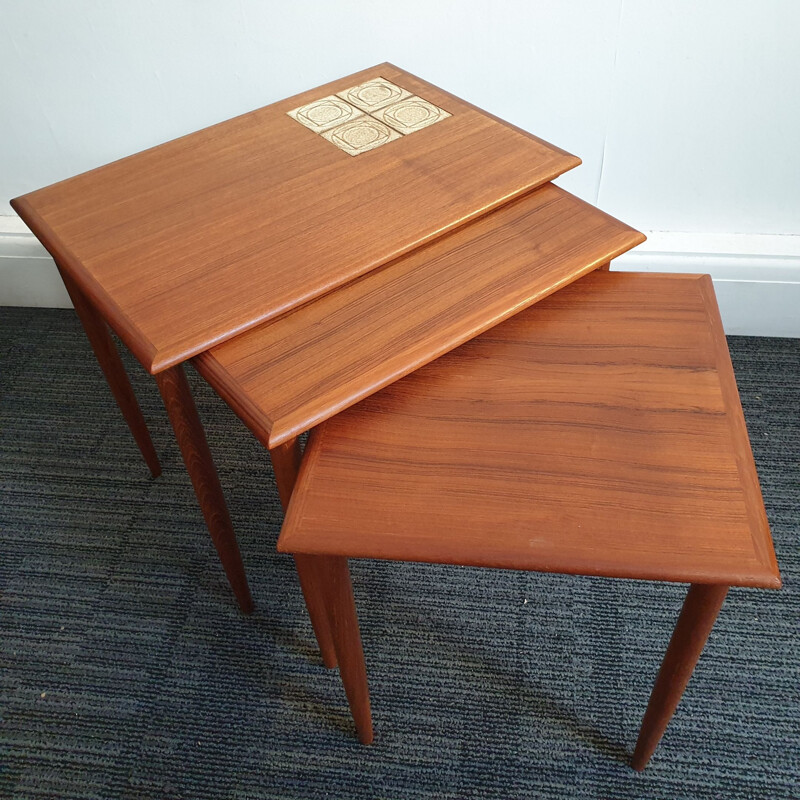 Vintage Teak Nesting Tables with Tiles Danish