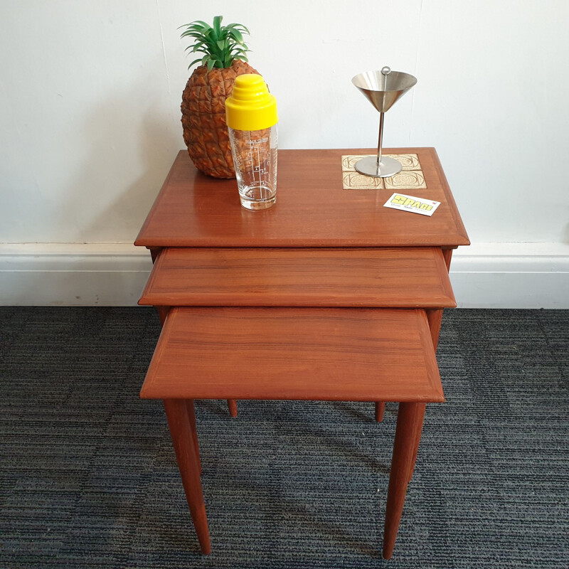 Vintage Teak Nesting Tables with Tiles Danish