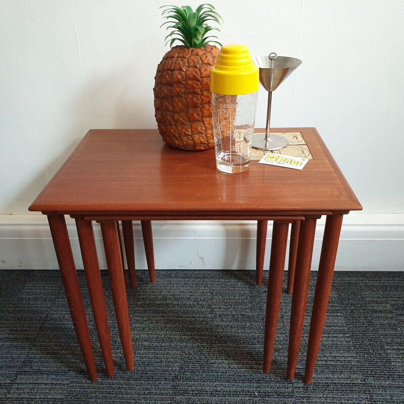 Vintage Teak Nesting Tables with Tiles Danish