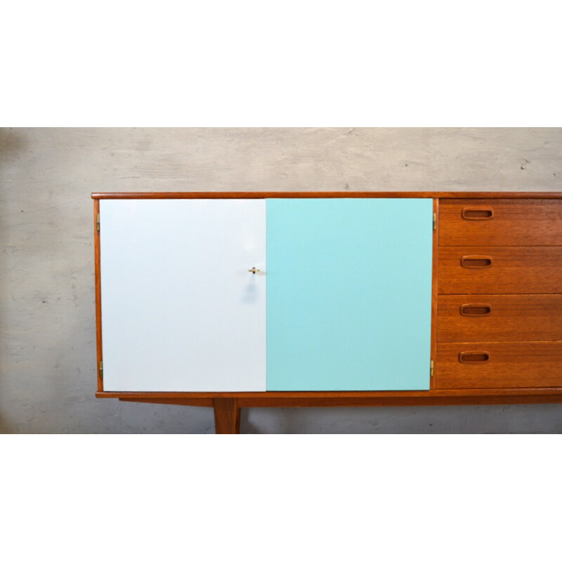 Scandinavian sideboard with light blue pastel doors - 1970s