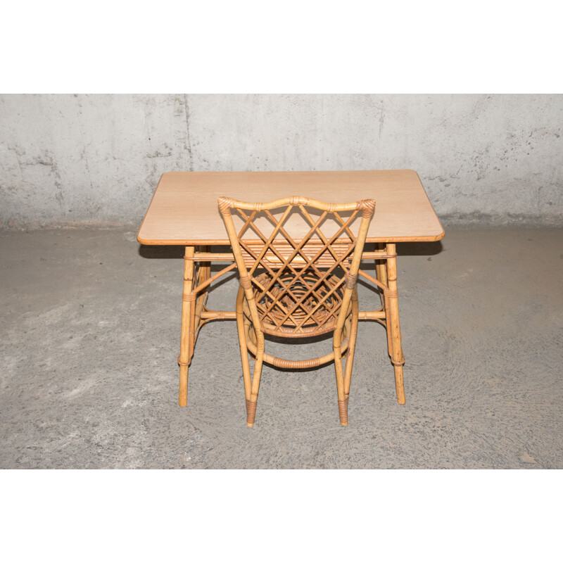 Vintage  desk and children's chair bamboo & rattan 1960