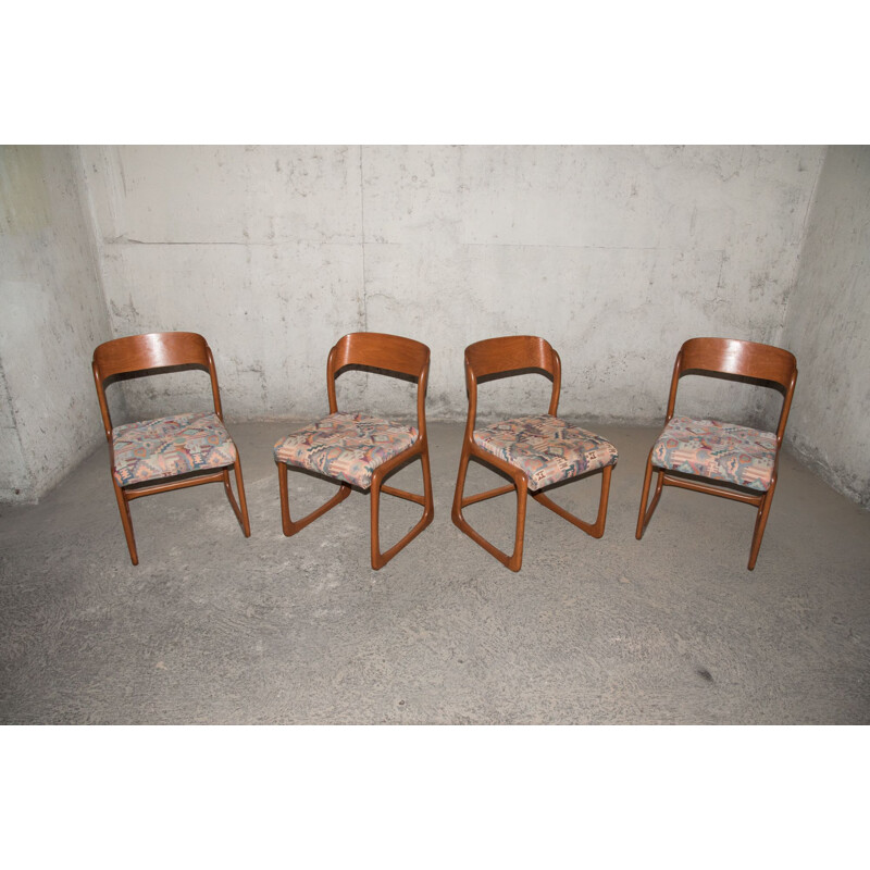 Série de 4 chaises vintage traineau Baumann 1960