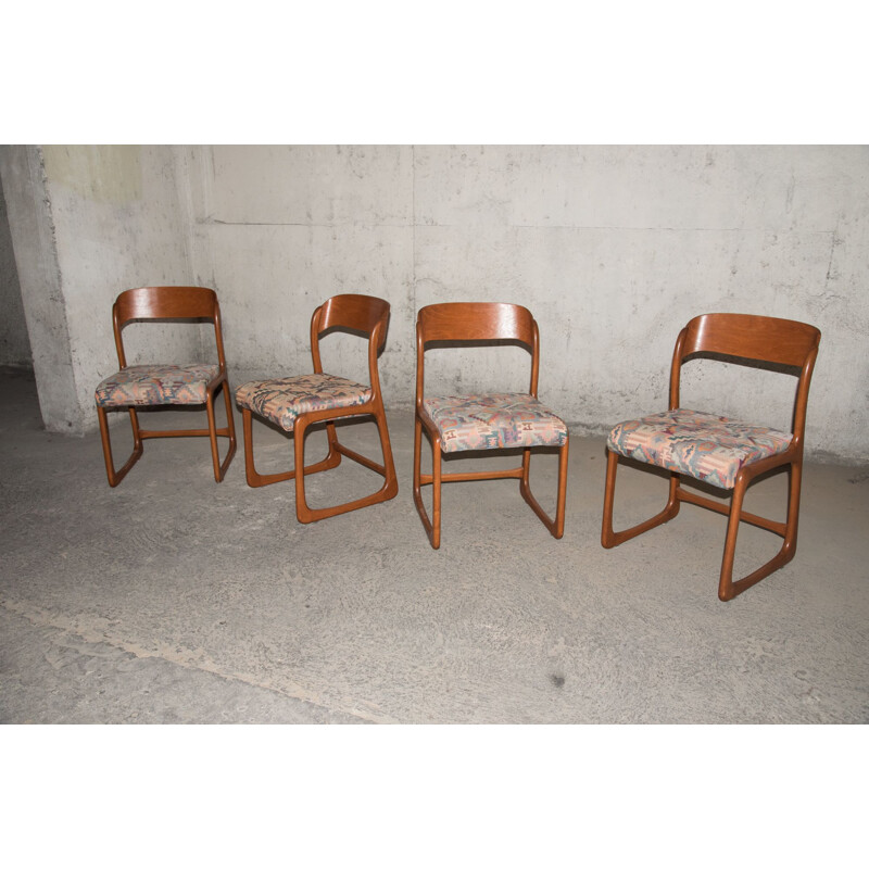 Série de 4 chaises vintage traineau Baumann 1960