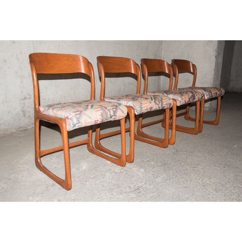 Série de 4 chaises vintage traineau Baumann 1960