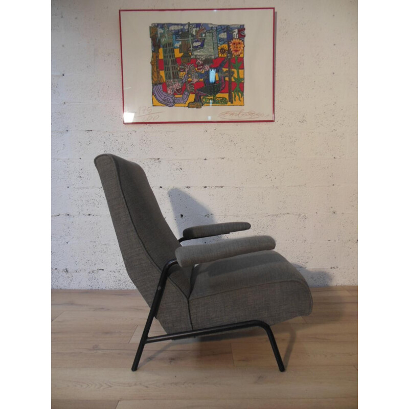 Fauteuil métal et tissu gris - années 50