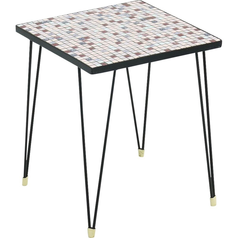 Mid Century Mosaic Side Table with Hairpin Legs 1950s