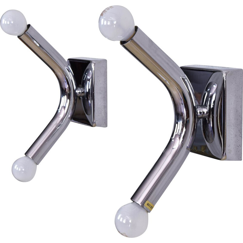 Pair of Mid Century Tubular Chrome Angelo Brotto Sconces, Italy 1960s