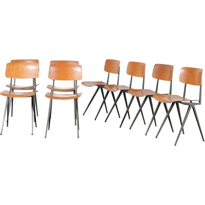 Set of 8 vintage industrial school chairs by Marko, Netherlands 1950s