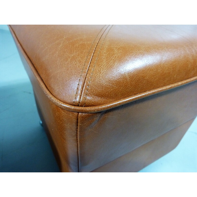 Pair of  leather poufs vintage on wheels 1960s