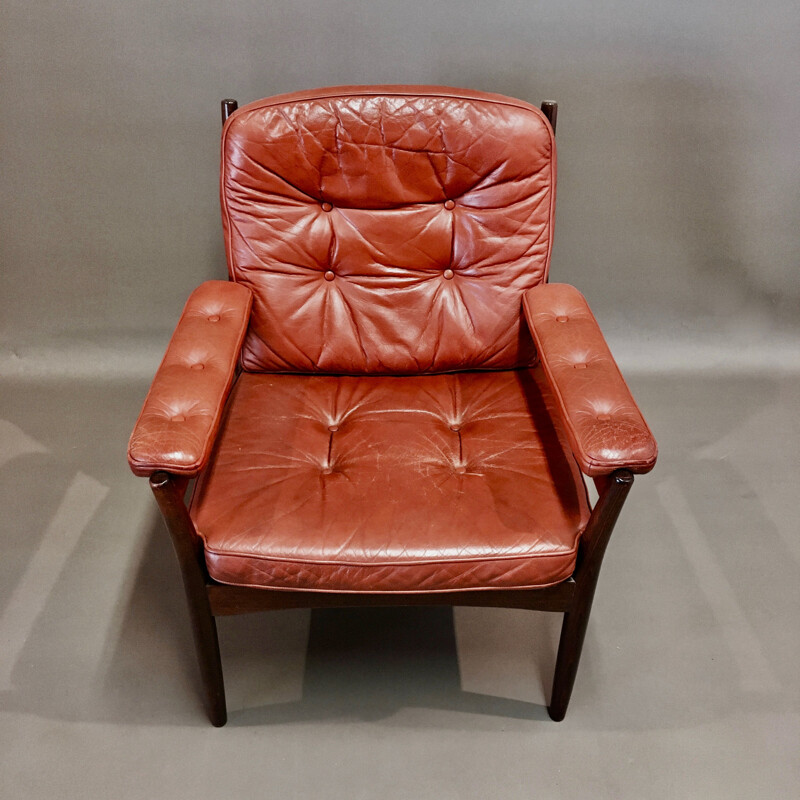 Vintage leather armchair Gote Mobler Scandinavian 1950