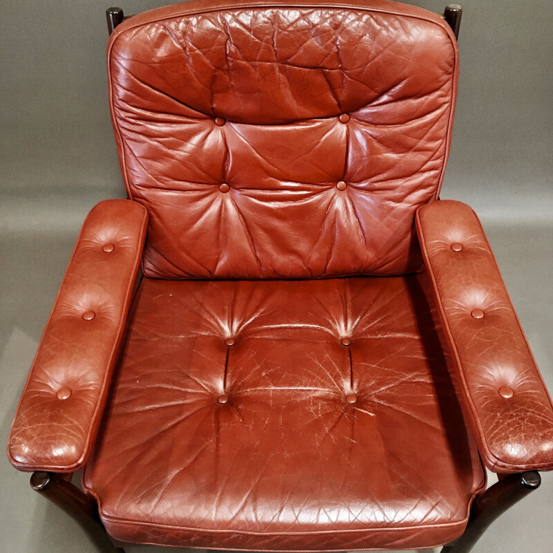 Vintage leather armchair Gote Mobler Scandinavian 1950
