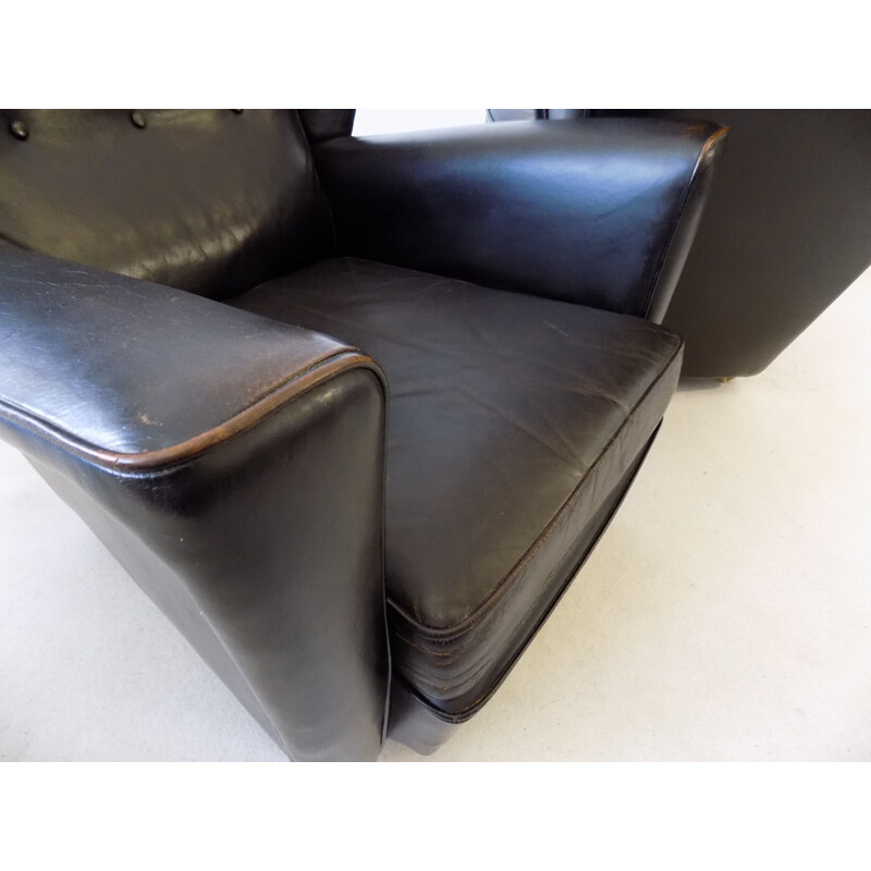 Pair  of vintage black leather wingback chairs Howard Keith for HK furniture