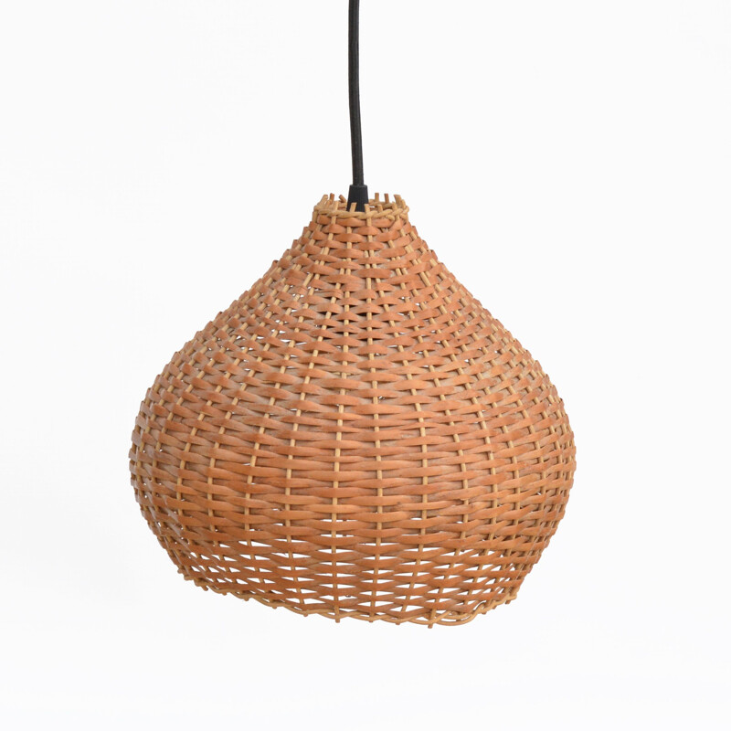 Vintage Ceiling lamp with a wicker lampshade, Denmark 1960s