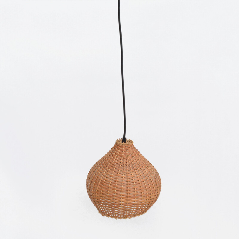 Vintage Ceiling lamp with a wicker lampshade, Denmark 1960s