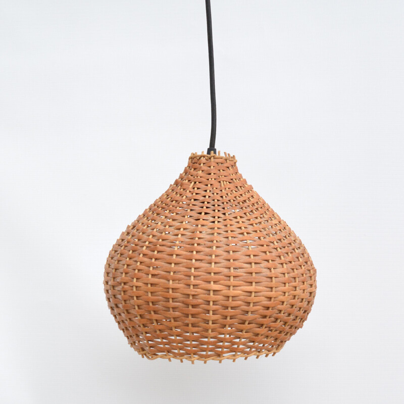 Vintage Ceiling lamp with a wicker lampshade, Denmark 1960s