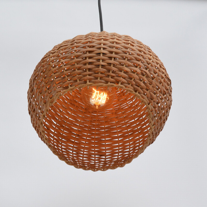 Vintage Ceiling lamp with a wicker lampshade, Denmark 1960s
