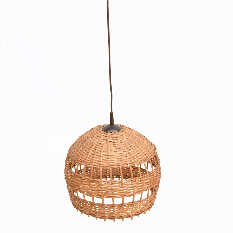 Vintage Ceiling lamp with wicker lampshade, Poland 1960s