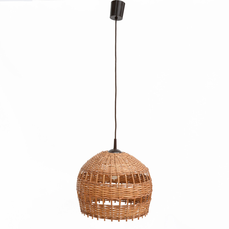 Vintage Ceiling lamp with wicker lampshade, Poland 1960s