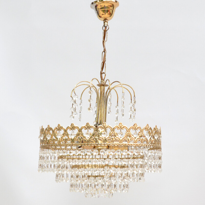 Vintage Crystal chandelier, Hollywood Regency style, Kamenický Šenov, Czechoslovakia, 1970s