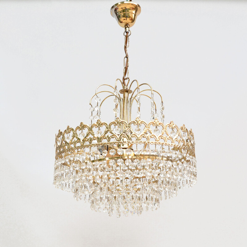 Vintage Crystal chandelier, Hollywood Regency style, Kamenický Šenov, Czechoslovakia, 1970s