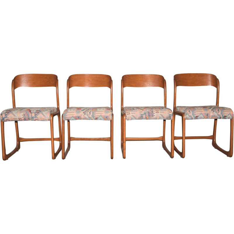 Série de 4 chaises vintage traineau Baumann 1960