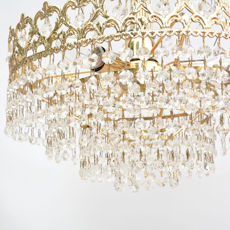 Vintage Crystal chandelier, Hollywood Regency style, Kamenický Šenov, Czechoslovakia, 1970s