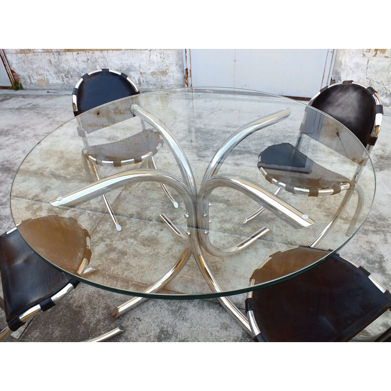 Medusa Studio Conjunto de mesa y 4 sillas Tetrarch de Bazzani Italia 1969