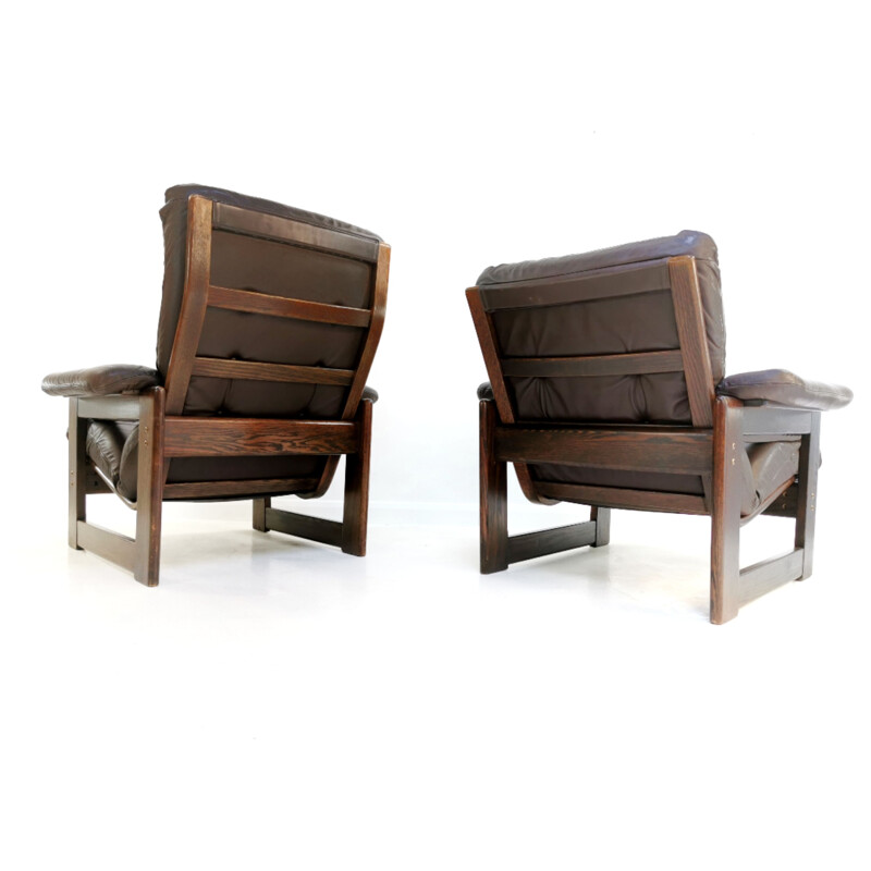 Pair of Mid Century Lounge Chairs Leather Arne Norell For Coja His And Hers