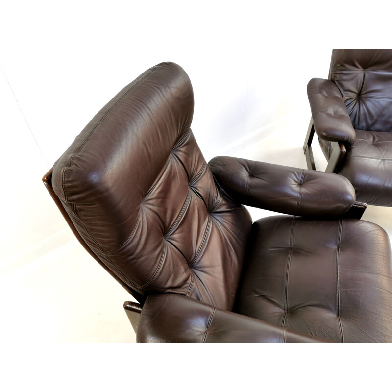 Paire de chaises Lounge vintage en cuir Arne Norell pour Coja His And Hers