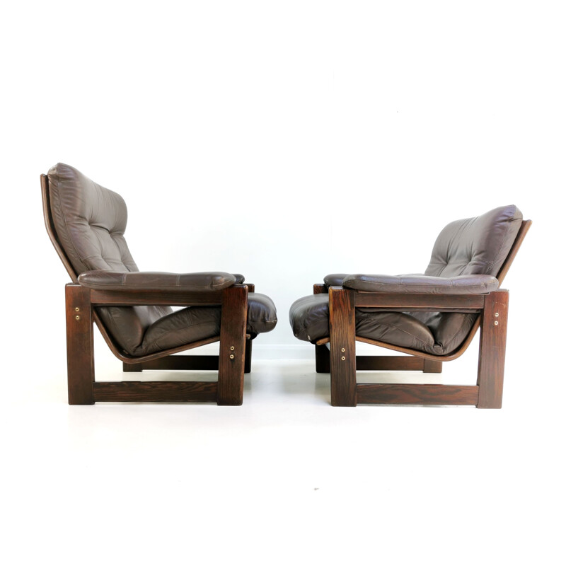 Pair of Mid Century Lounge Chairs Leather Arne Norell For Coja His And Hers