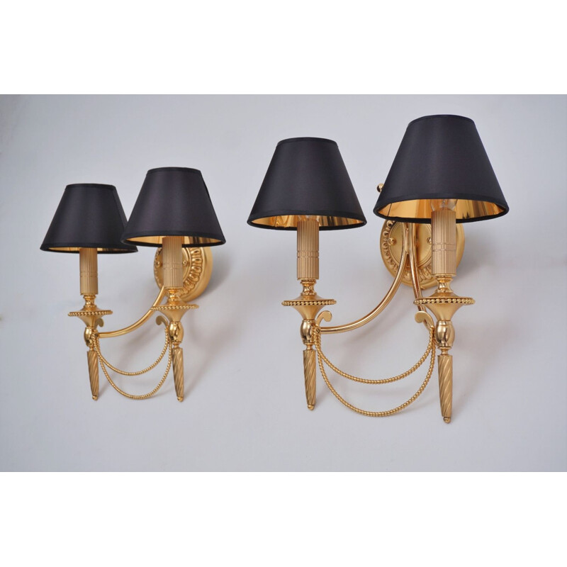 Pair of vintage Sciolari wall lights gilt brass Neoclassical, Italian 1960