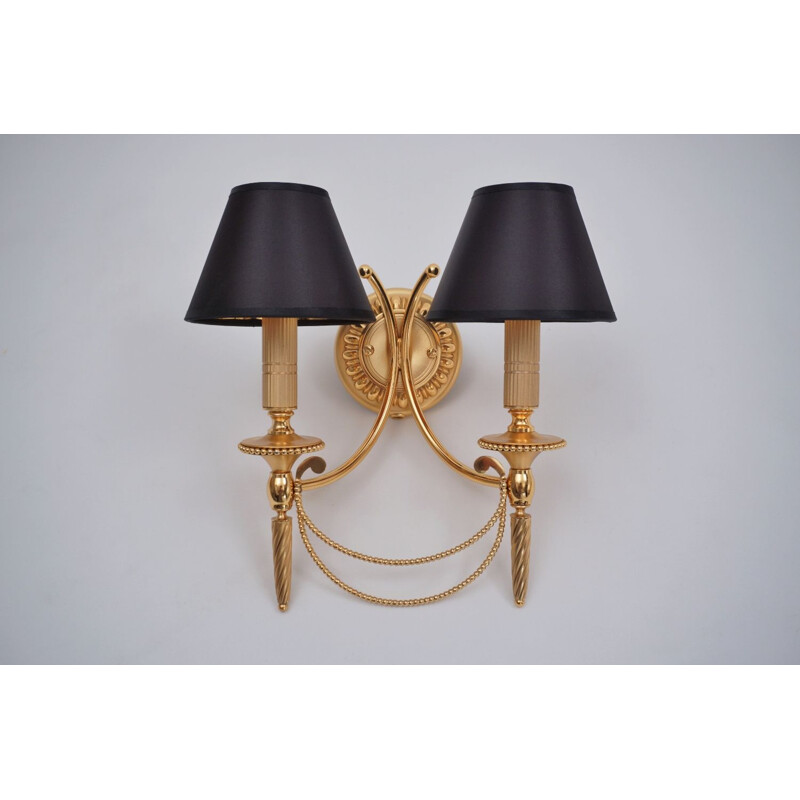 Pair of vintage Sciolari wall lights gilt brass Neoclassical, Italian 1960