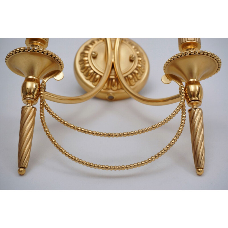 Pair of vintage Sciolari wall lights gilt brass Neoclassical, Italian 1960