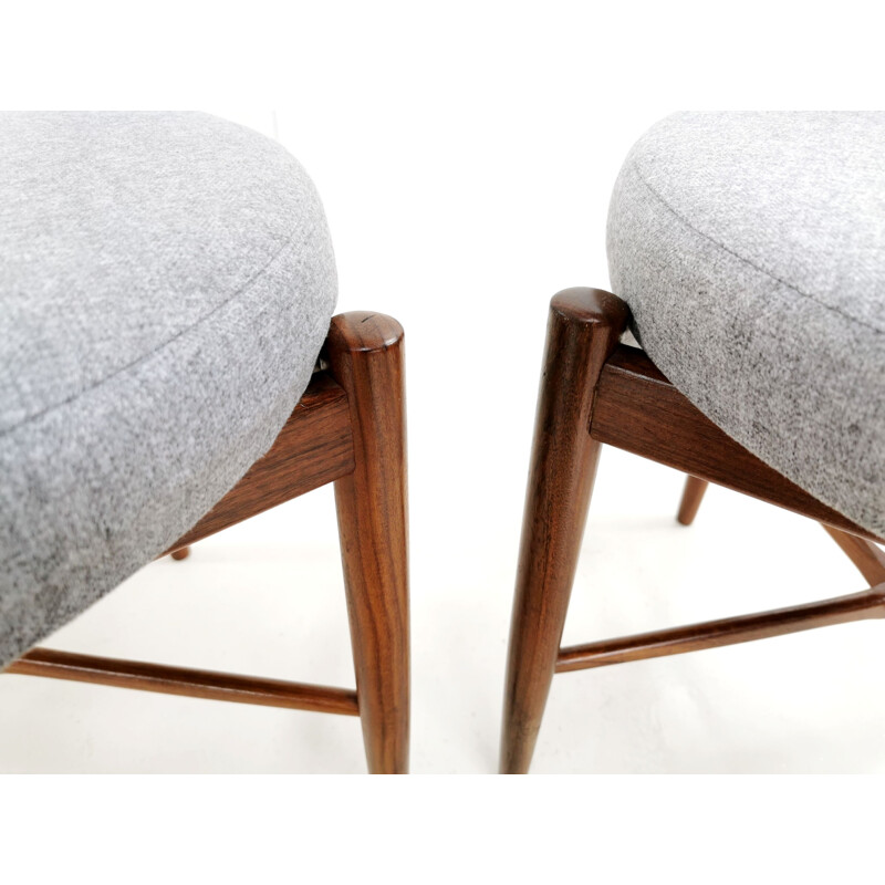 Set of 6 vintage Teak Dining Chairs Newly Upholstered Victor Wilkins G-Plan Grey Herringbone