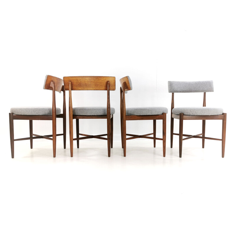 Set of 6 vintage Teak Dining Chairs Newly Upholstered Victor Wilkins G-Plan Grey Herringbone