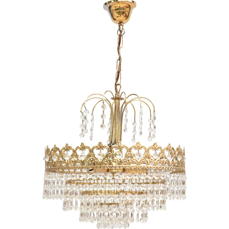 Vintage Crystal chandelier, Hollywood Regency style, Kamenický Šenov, Czechoslovakia, 1970s