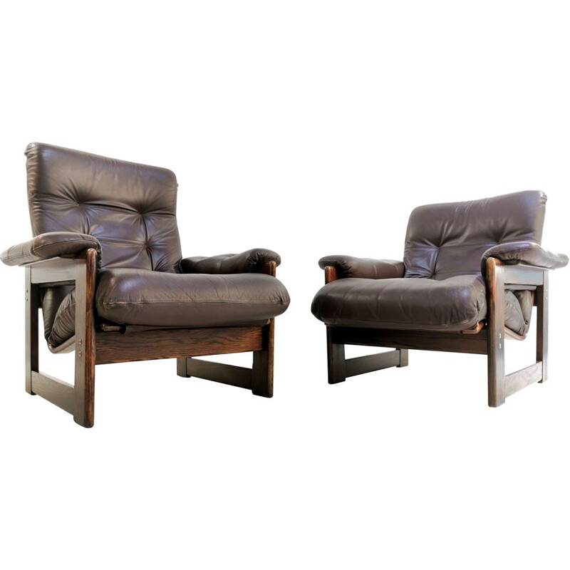 Pair of Mid Century Lounge Chairs Leather Arne Norell For Coja His And Hers